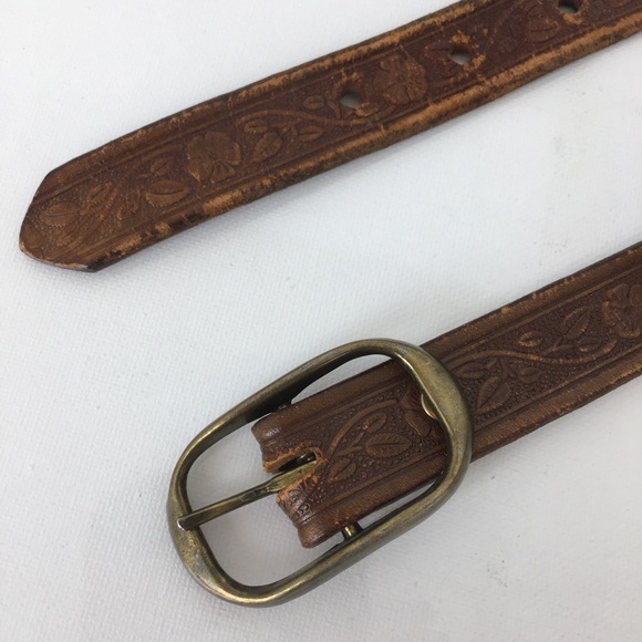 Thin Floral Tooled Leather Belt Brown by Colorado Leather Goods Feminine Western - Picture 4 of 10